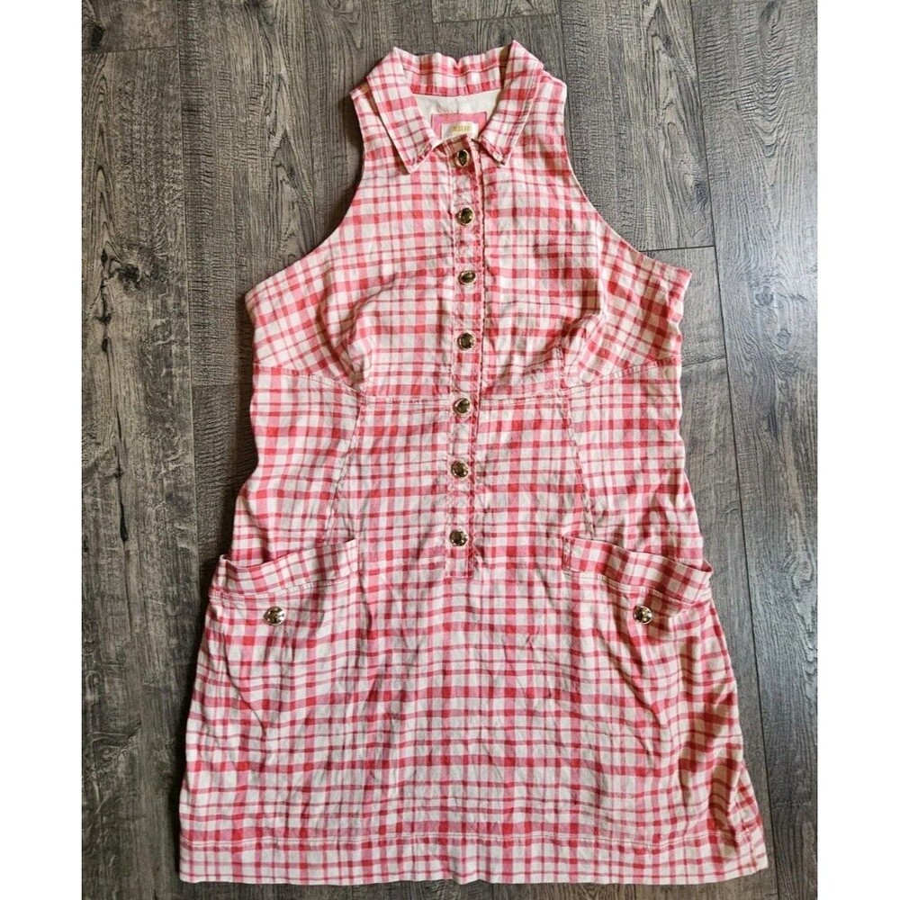 Maeve By Anthropologie Womens Pink Plaid Sleeveless Shirt Dress 1X